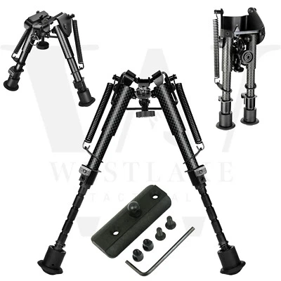 WEST LAKE TACTICAL 6" to 9" Carbon Fiber Rifle Bipod with KeyMod Adapter for Hunting Shooting