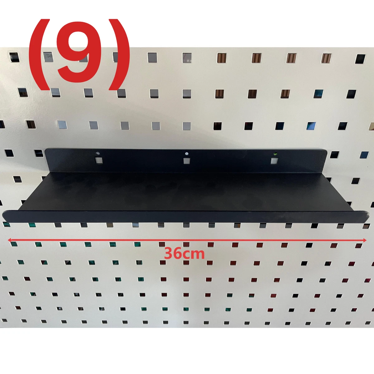 Pegboard Metal Shelf 36cm Black Tool Storage Tray for Square Hole Panel