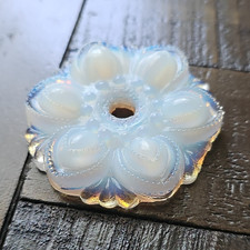 Iridescent Opalescent White Glass Flower Bead Decor Piece w/ Center Hole