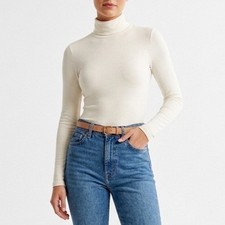 Naked Wardrobe White Turtleneck Long Sleeve Bodysuit Small