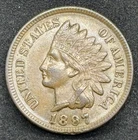 1897 Indian Head Cent, AU+ Condition! 3-1/2 Diamonds!