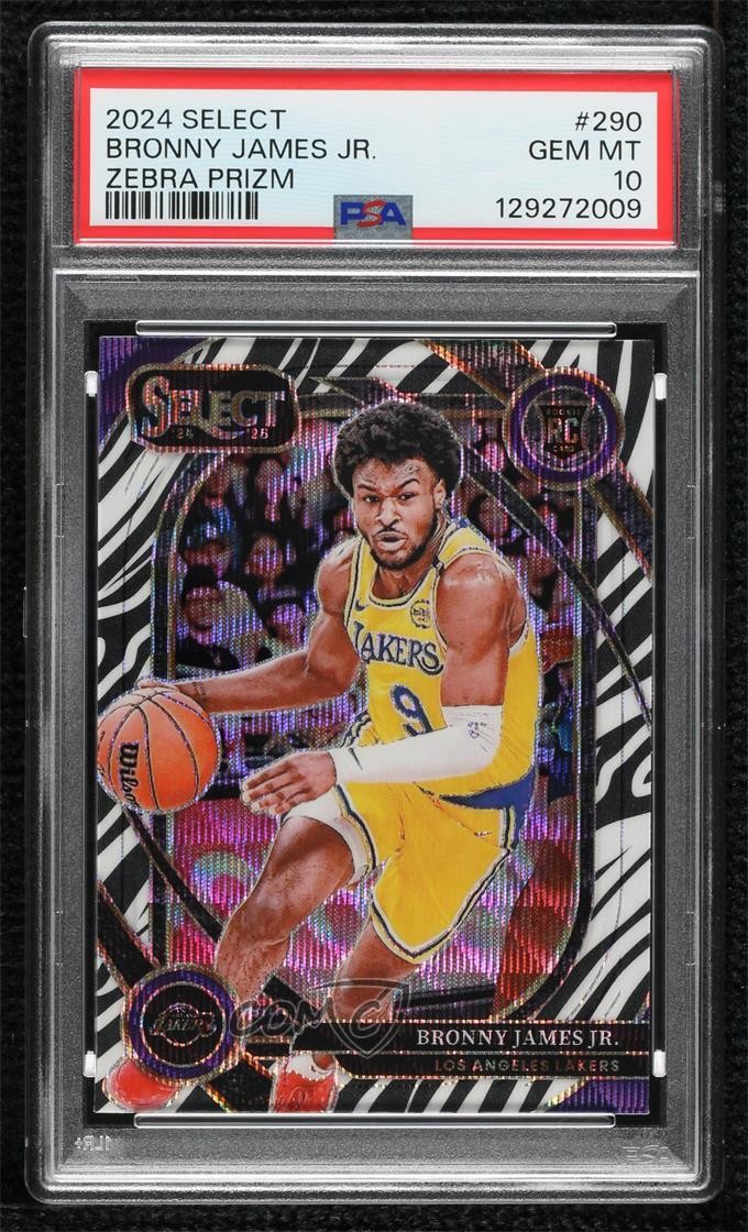 2024 Panini Select Courtside Zebra Prizm Bronny James Jr #290 PSA 10 GEM MT 12m4
