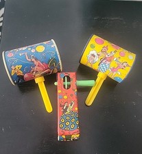 3 Vintage Tin Litho Toy Noisemakers New Year's Rattlers 2