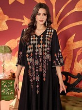 Dubai Women Abaya Muslim Kaftan Long Dress Maxi Robe Elegant Embroidery Islamic