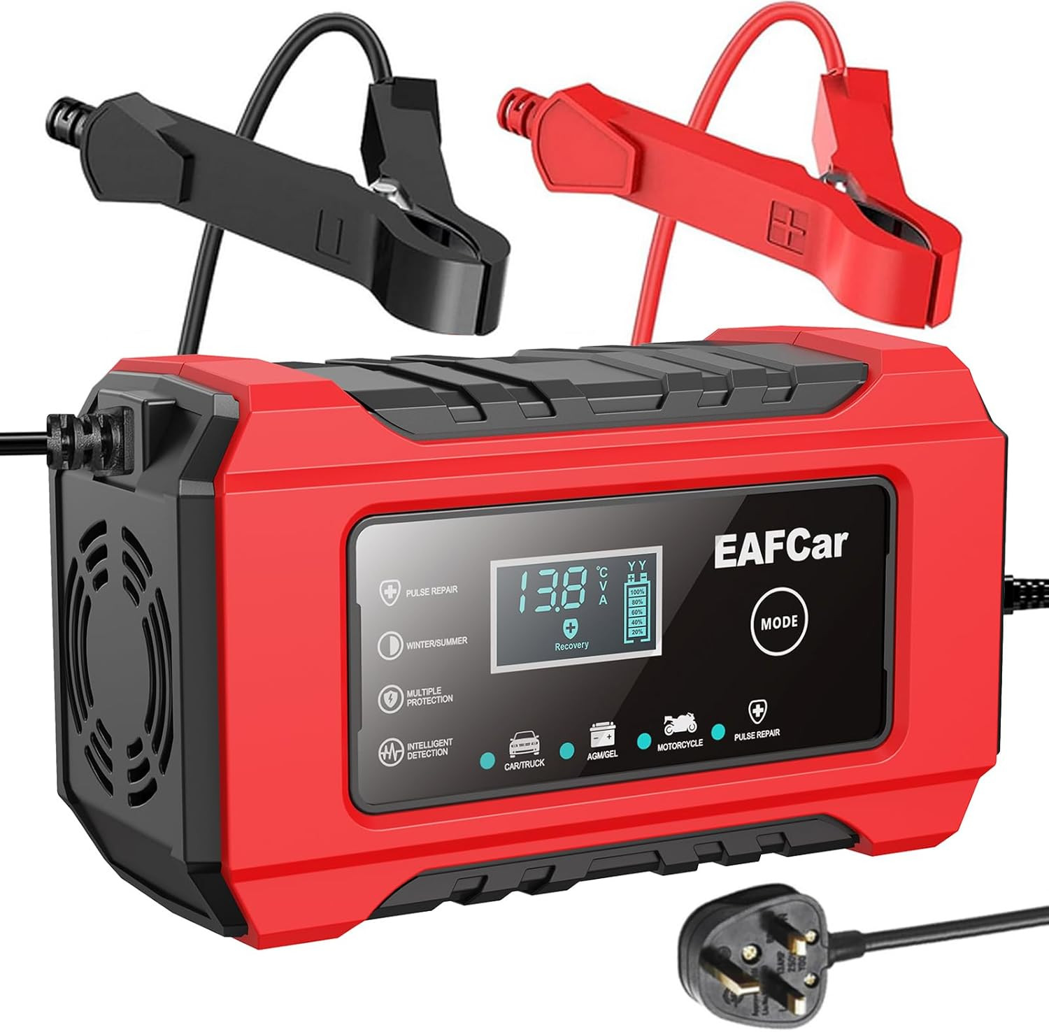6A Car Battery Charger, 12V Portable Smart Charger, Battery Maintainer, Trickle