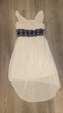 Sequin Hearts Tween Girls Party Dress Size 14 White Chiffon Black Lace