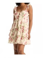 Knit Chiffon Tiered Ruffle Sleeve Mini A-Line Dress - Wild Fable Pink Floral M