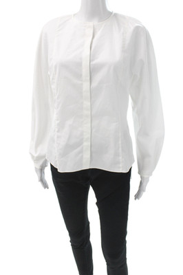 Massimo Dutti Women Basic White Cotton Crew Neck Long Sleeve Blouse Size 8