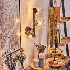 Moderne Wandleuchte & Wandlampe im Retro-Design, Metall/Riffelglas, Schwarz/Klar