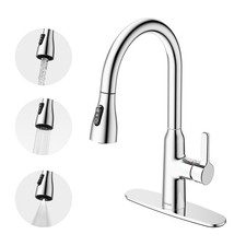 Pull Down Kitchen Faucet 3 Spray Modes 360  Swivel High Arc Chrome Sink Faucet