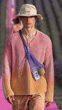 Jacquemus Ombre Pink Beige Ribbed-Knit Pullover V-Neck Sweater Men