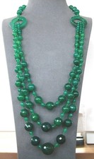 Green 3-Strand Glass Necklace/ Faceted Large Round Beads 28"