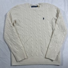 Polo Ralph Lauren Cable Knit Sweater Cream Off White Wool Men's S