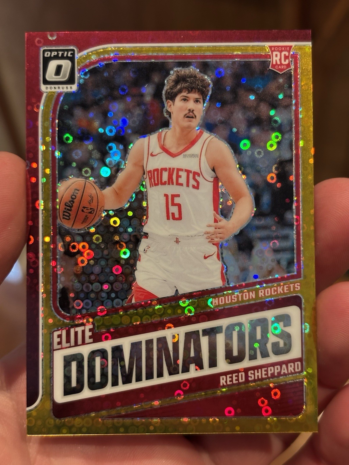 2024-25 Optic Fastbreak Reed Sheppard Elite Dominators Gold Disco /10 Rockets