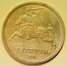 mw29072 Lithuania Silver 5 Litai 1936 Dr. Jonas Basanavicius    KM#82