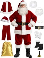 Santa Claus Costume for Men Suit 11pcs Deluxe Professional Outfit Xmas