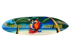 22” ANY HOUR IS HAPPY HOUR  PARROT WALL HANGING ART ISLAND HOME DECOR AIR BRUSH