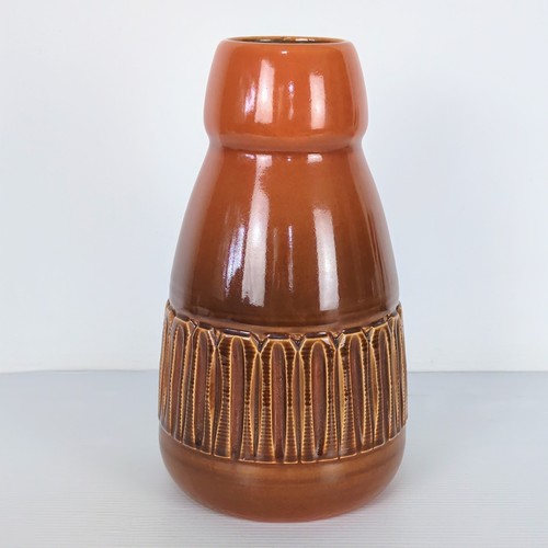 Beit Hayotser Israel Pottery Vase Orange Brown Incised Vintage Mid Century 23cm - Picture 1 of 8