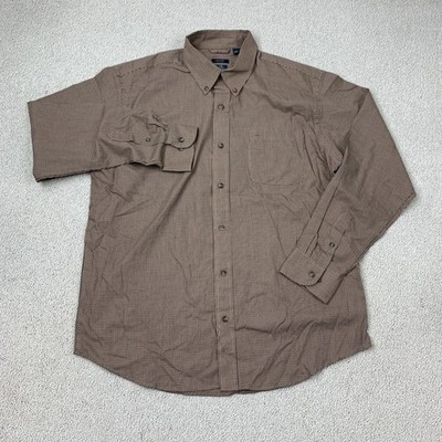 Arrow Button Up Shirt Men's L Long Sleeve Brown Black Houndstooth Chest Pocket
