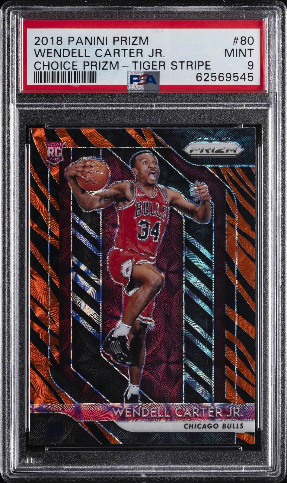 2018 PANINI PRIZM CHOICE PRIZM-TIGER STRIPE #80 WENDELL CARTER JR. PSA 9