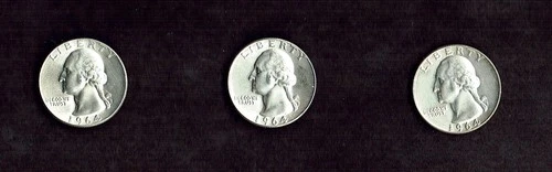1964D  Uncirculated Washington Quarters  - 90% silver   x  3