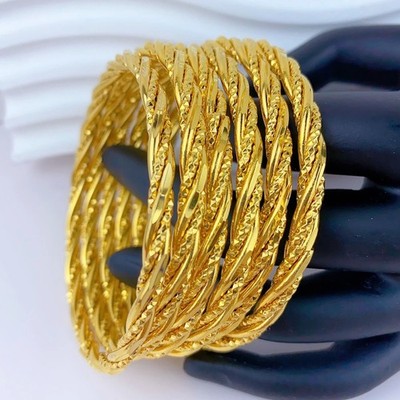 Luxury Dubai 24K Gold Color Bangle Bracelet Women Wedding Jewelry 62mm