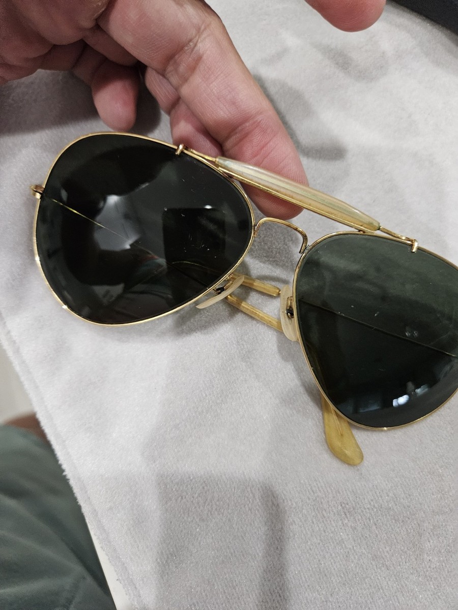 VTG B&L Ray-Ban Amber 62-14 Gold Plated Aviator Sunglasses. With