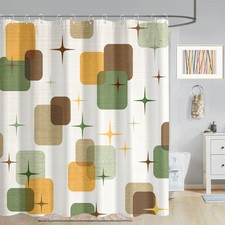 Mid Century Modern Shower Curtain Set Geometric Squares Print Waterproof Bath...