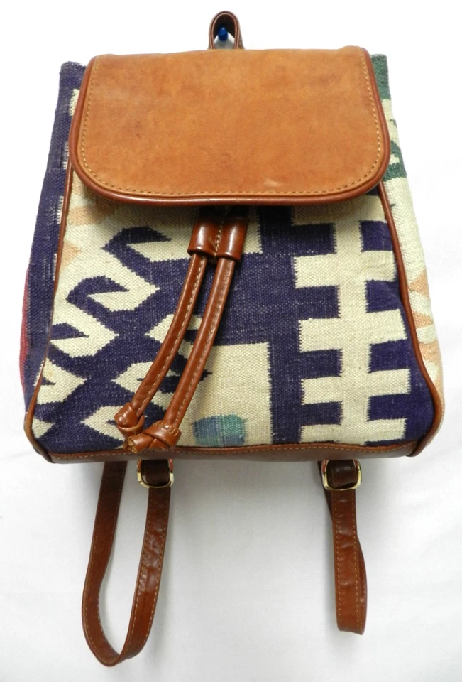 Mochila Mochila Monedero Ajustable Artesanal Vintage Cuero con Tapiz Southwest Manta Foto 2 de 4