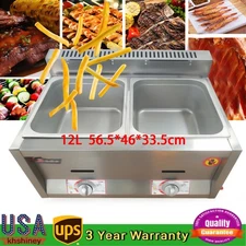 Commercial Propane Deep Fryer Countertop 12L Gas Fryer 2 Wells Stainless Steel