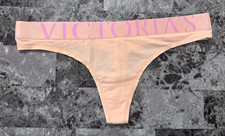 NWT VICTORIA'S SECRET PEACH LILAC THICK EXPLODED LOGO WAISTBAND THONG PANTIES