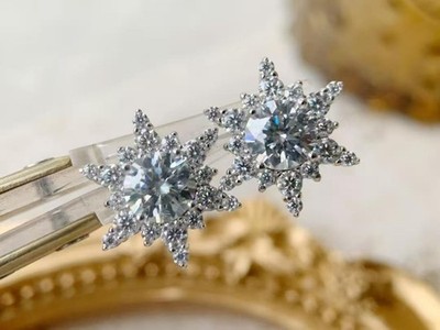 925 Sterling Silber Schneeflocke Ohrringe 1ct Moissanit Sternform Weiß