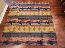 Vintage Western Cowboy Shower Curtain Woven Tapestry Southwestern Rustic
