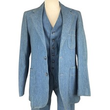 Vintage Mens Denim Suit 42L HAGGAR 3 Piece Notch Lapel Leisure Flare 70s Western