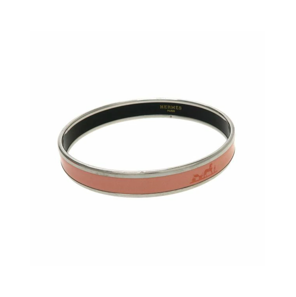 Hermes Silver-Tone Enamel Cuff with Orange, Pink and Green Accents Vintage Hermes Enamel Bangle - Etsy main image 3