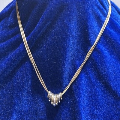 Two-Tone Multi-Strand Snake Chain Beaded Necklace Adjustable Choker Style