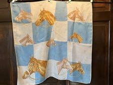 VINTAGE WESTERN EQUESTRIAN HORSE SIKLY SCARF, 28" X 28". Fair condition. READ 