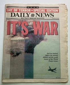 UNCIRCULATED Sept. 12 2001 New York Daily News (9/11 attack issue):   "IT'S WAR"