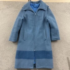 Vintage Hudson's Bay Coat Womens 10 Blue Point Blanket Wool 70s Hooded Zip Lined