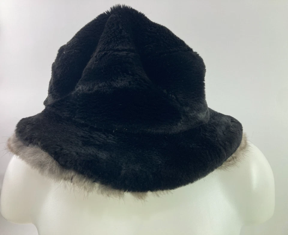 Sombrero de cubo Preston & York negro de piel sintética con adorno gris OSFA súper suave Foto 3 de 4