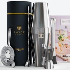 Mixology Bartender Kit Copper Gift Set Boston Shaker Storage Pouch Recipe Book