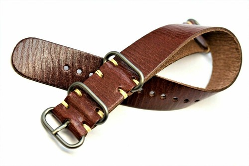 Echtleder Armbanduhr Armband Armband Militär Gemüse gegerbt 18/20/22/24mm - Bild 3 von 4