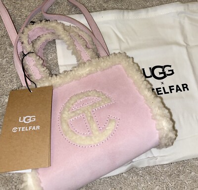 Telfar X UGG bag small pink, Telfar Small Shopping Bag, Telfar X UGG