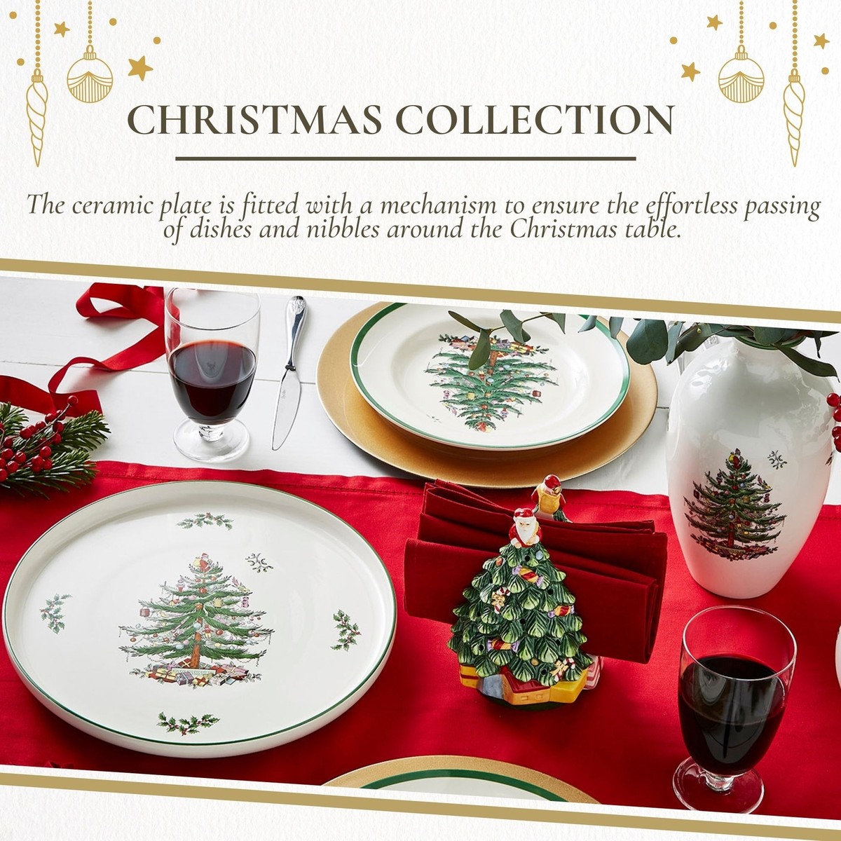 Spode Christmas Tree Lazy Susan - Non-Skid Rotating Kitchen