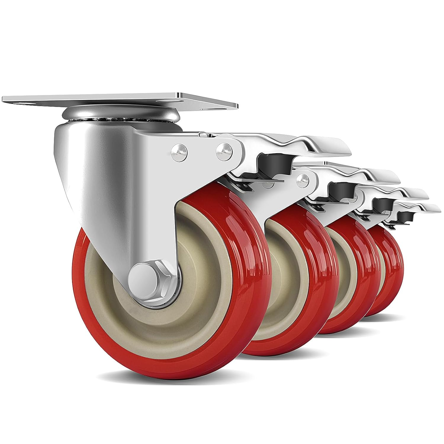 4 Pack 4 Inch Plate Swivel Casters Wheels 2200lbs Heavy Duty Casters with Brake,