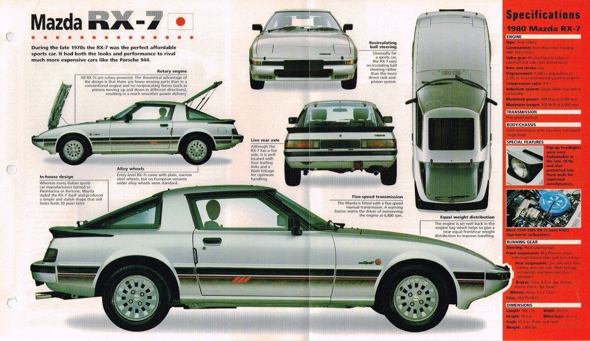 MAZDA RX-7 / RX7 SPEC SHEET/Brochure:1980,1981,1982, | eBay