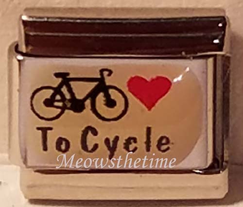 Heart (Love) to Cycle 9mm Italian Charm Stainless Steel & Enamel - Picture 1 of 1