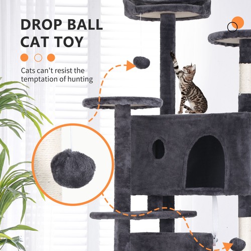 70in Cat Tree Tower for Indoor Cats, Multi-Level Cat Furniture Activity Center - Picture 24 of 56
