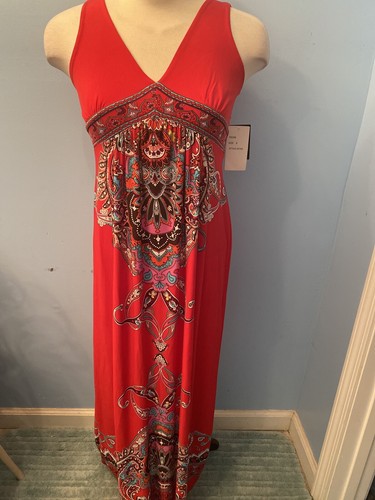 Sandra Darren Sz 6 Women's Red Maxi V-Neck Sleeveless Embellished Dress NWT