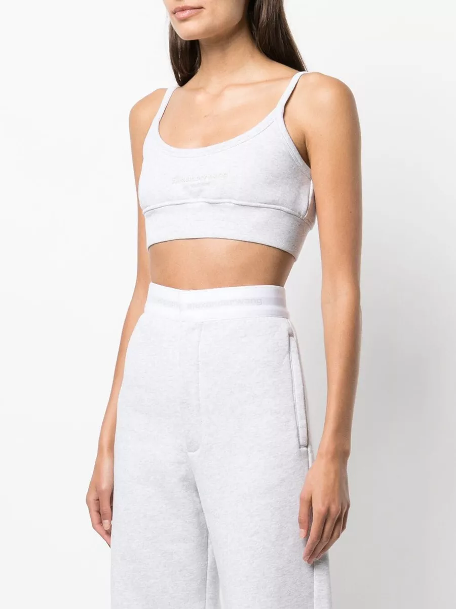 NWT Alexander Wang Logo Embroidery Sweatshirt Bra Crop Top Grey Large